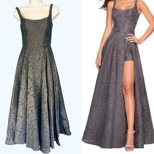 La Femme Classy Allover Lace Organza Gown with Romper Shorts Gray Size 0